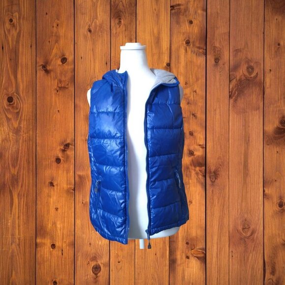 Tangerine Jackets & Blazers - Tangerine Women's Medium Blue Hooded Puffer Vest READ Casual Athleisure